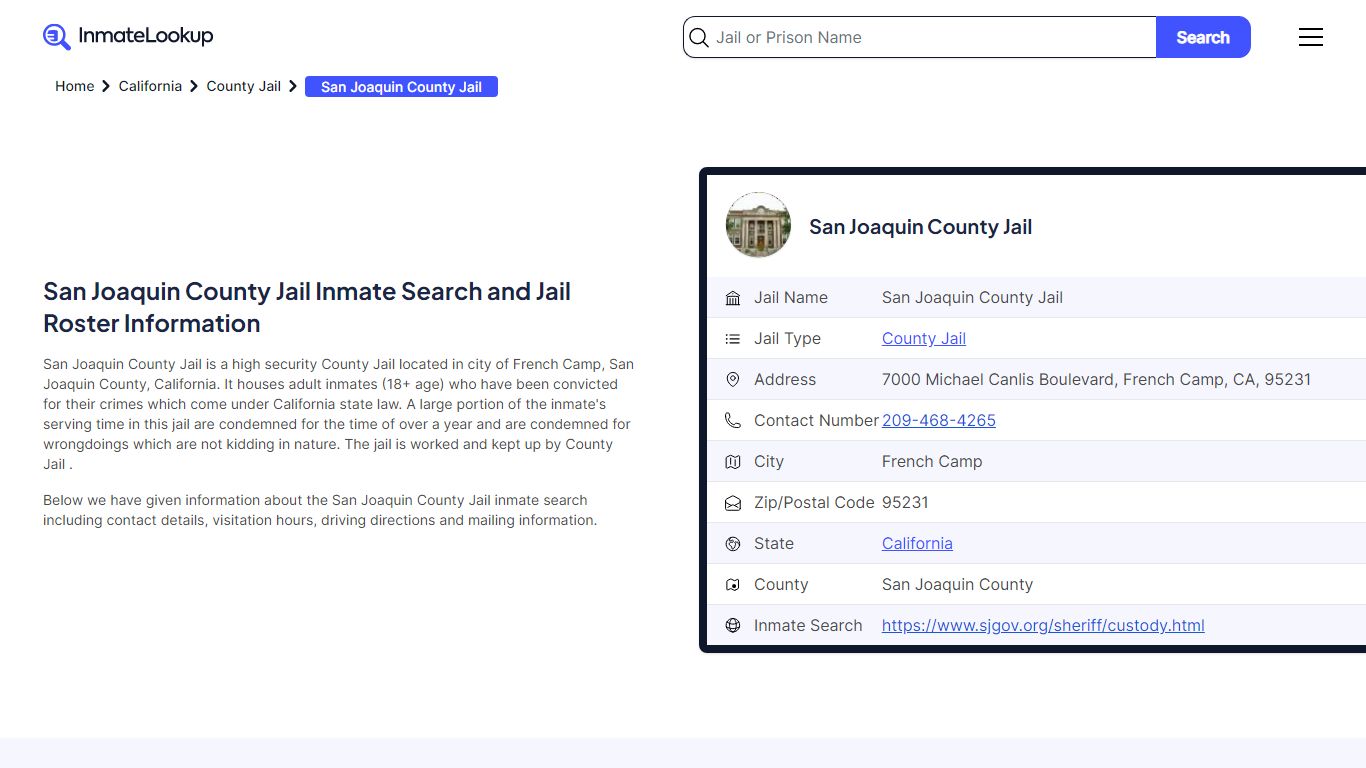 San Joaquin County Jail (CA) Inmate Search California - Inmate Lookup