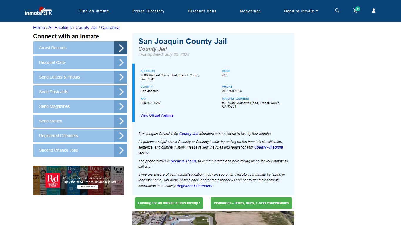 San Joaquin County Jail - Inmate Locator - French Camp, CA