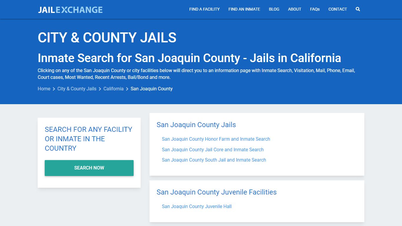 Inmate Search for San Joaquin County | Jails in California - Jail Exchange